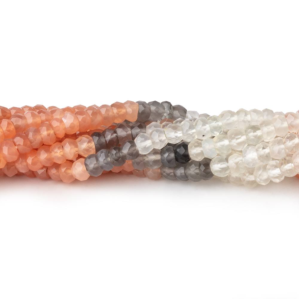4mm Multi Color Moonstone Faceted Rondelle Beads 13.75 inches 139 pieces - Beadsofcambay.com