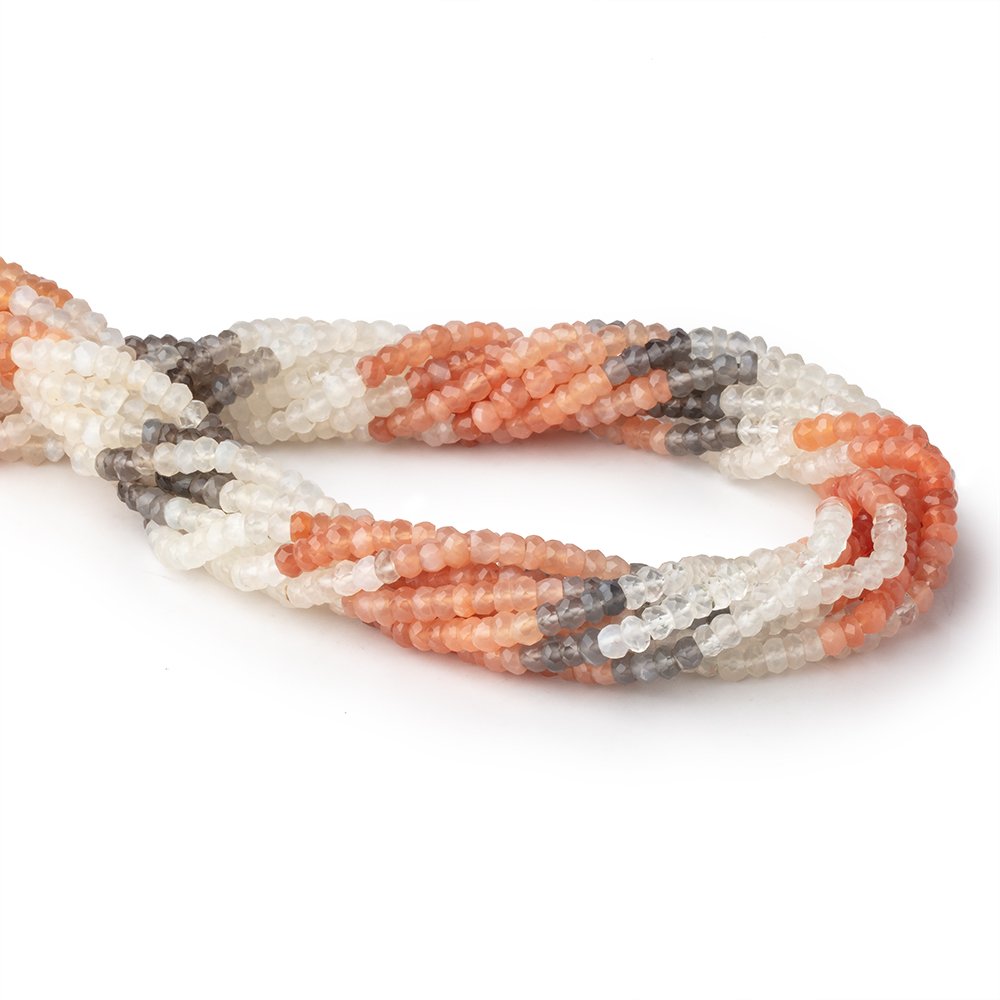 4mm Multi Color Moonstone Faceted Rondelle Beads 13.75 inches 139 pieces - Beadsofcambay.com