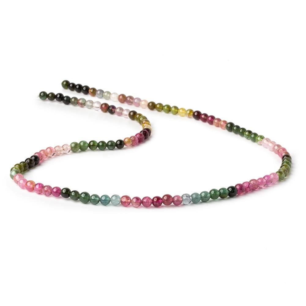 4mm Multi Color Tourmaline Plain Round Beads 16 inch 105 pcs AA - Beadsofcambay.com