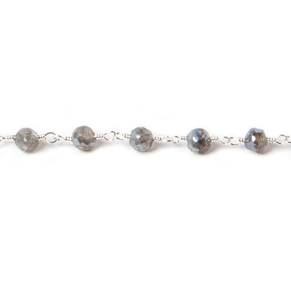 4mm Mystic Labradorite faceted round Silver plated Chain by the foot 33 pieces - Beadsofcambay.com