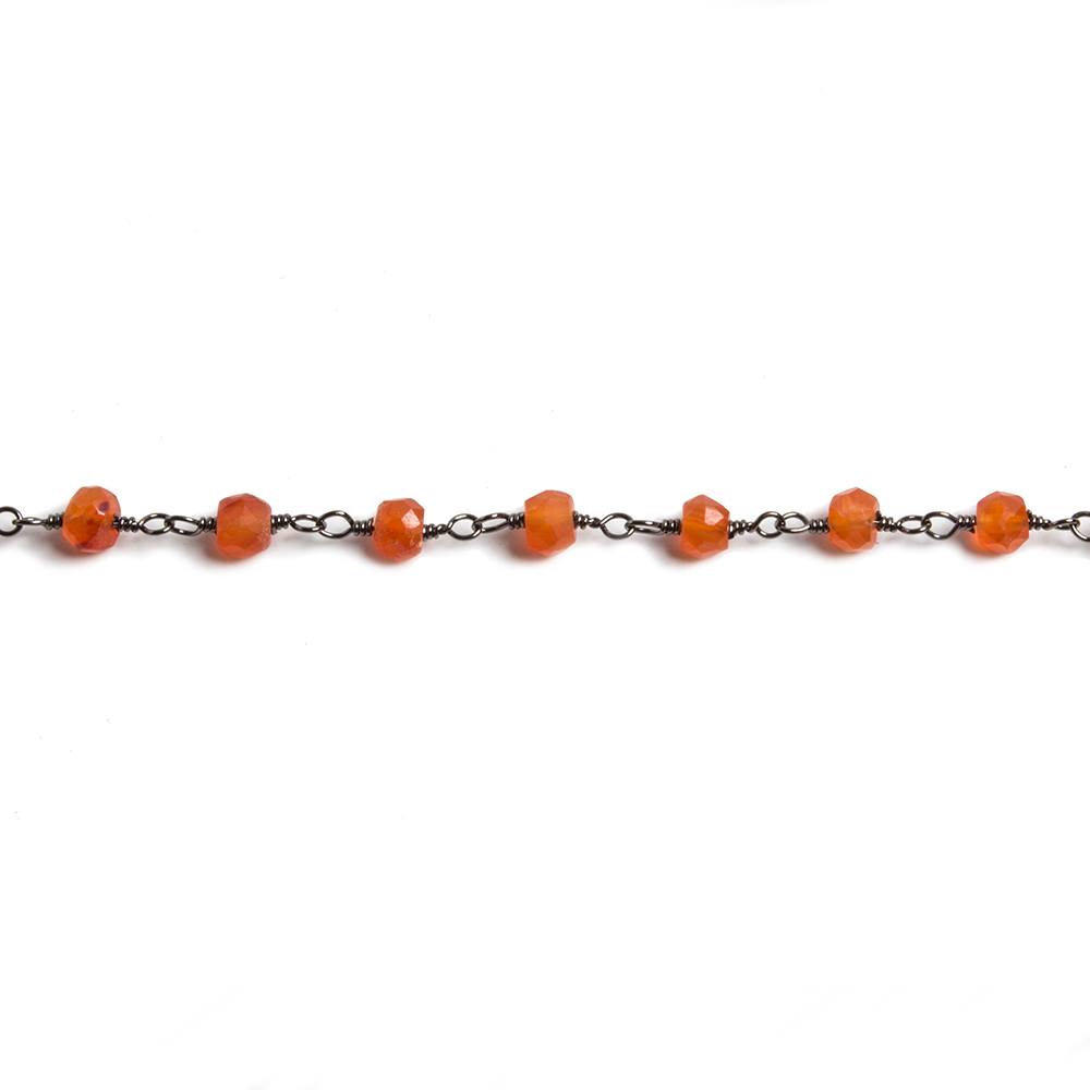 4mm Orange Chalcedony faceted rondelle Black Gold Chain by the foot 34 pieces - Beadsofcambay.com