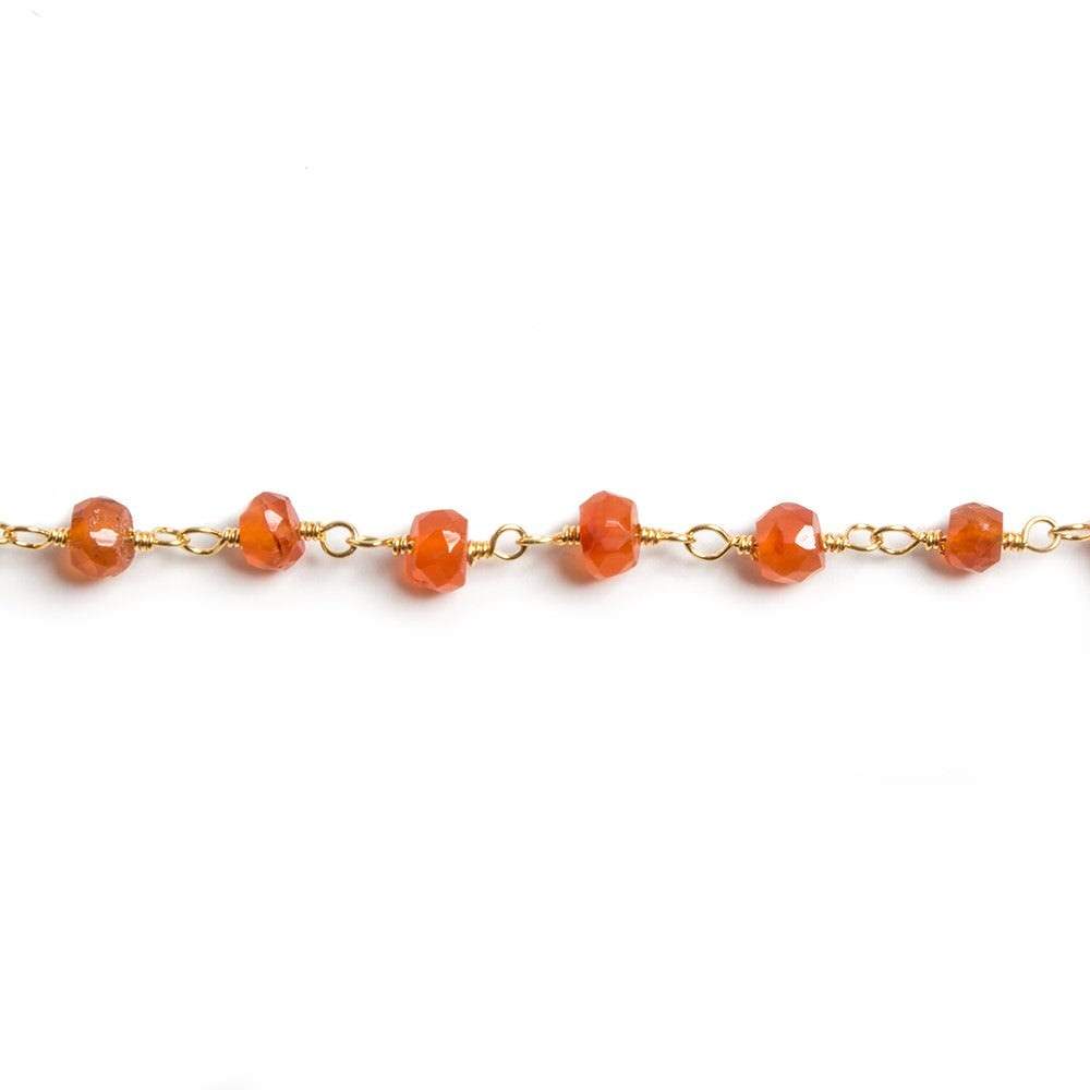 4mm Orange Chalcedony faceted rondelle Gold Chain by the foot 34 pieces - Beadsofcambay.com