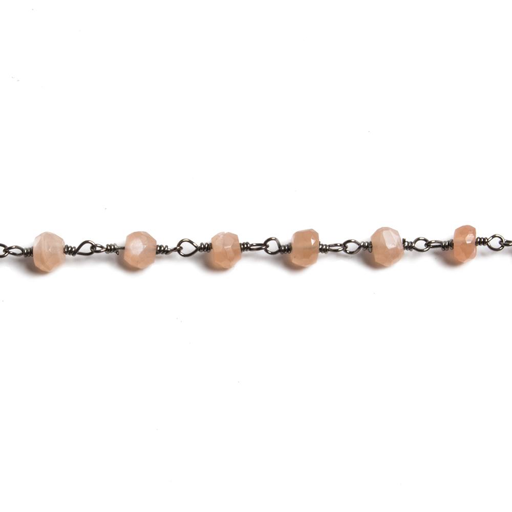 4mm Peach Moonstone faceted rondelle Black Gold Chain by the foot 34 pieces - Beadsofcambay.com