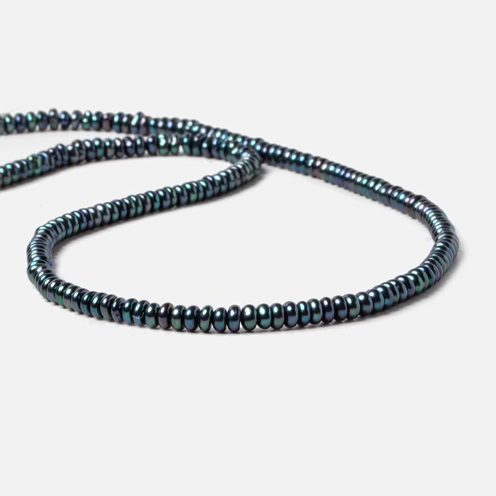 4mm Peacock Teal Center Drilled Button Freshwater Pearls 15 inch 149 pieces - Beadsofcambay.com