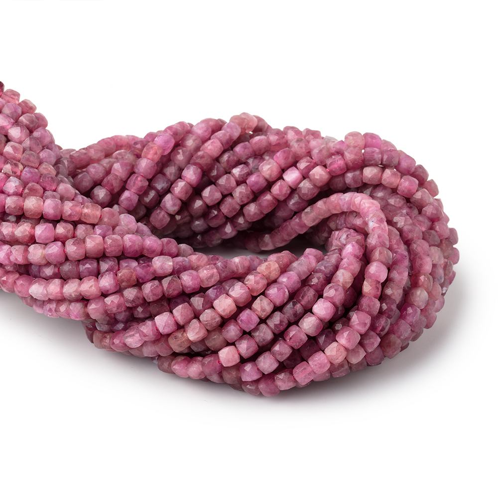 4mm Pink Tourmaline Micro Faceted Cube Beads 12 inch 80 pieces - Beadsofcambay.com