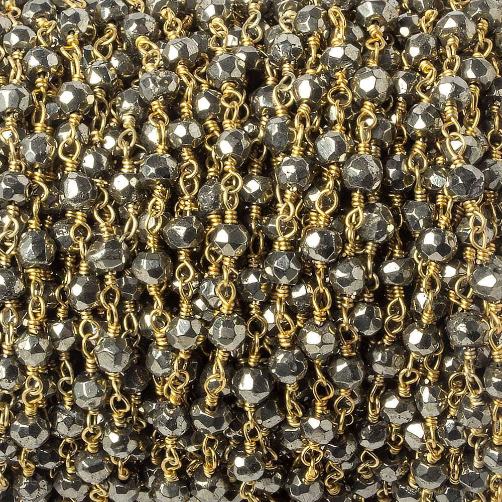 4mm Pyrite faceted rondelle Gold Chain by the foot 34 pieces - Beadsofcambay.com