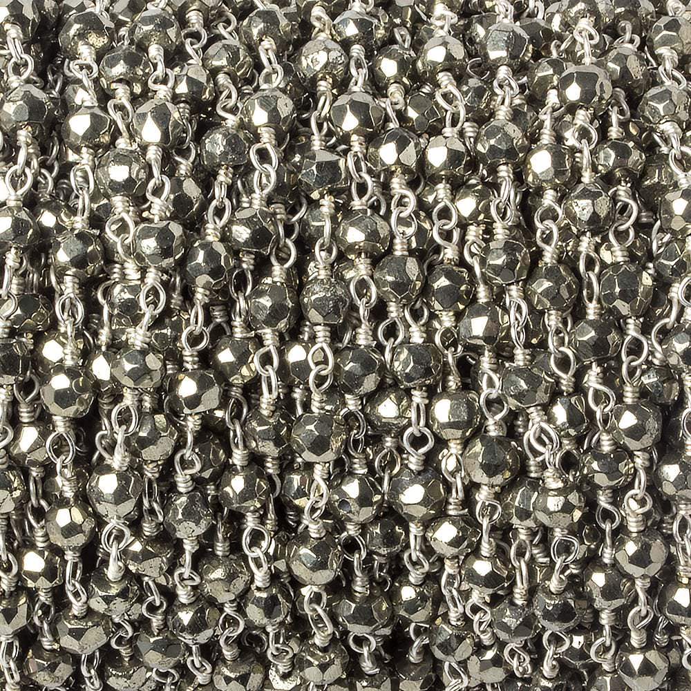 4mm Pyrite faceted rondelle Silver Chain by the foot 34 pieces - Beadsofcambay.com