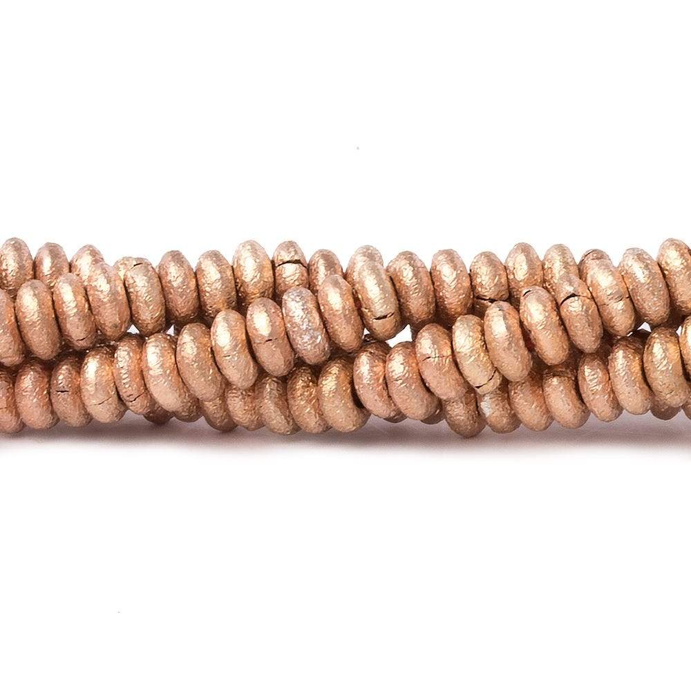 4mm Rose Gold plated Copper Brushed Disc Beads 8 inch 110 pieces - Beadsofcambay.com