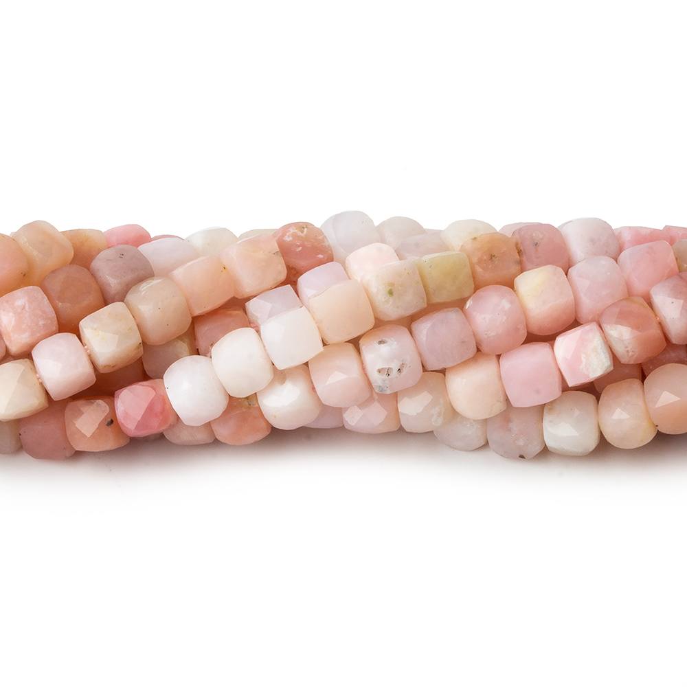 4mm Shaded Pink Peruvian Opal micro faceted cubes 12 inch 75 beads - Beadsofcambay.com
