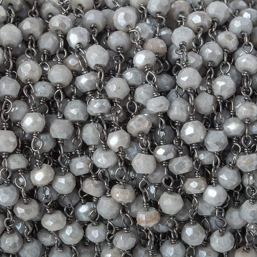 4mm Silver Mystic Quartz faceted rondelle Black Gold .925 Silver Chain by the foot 36 beads - Beadsofcambay.com