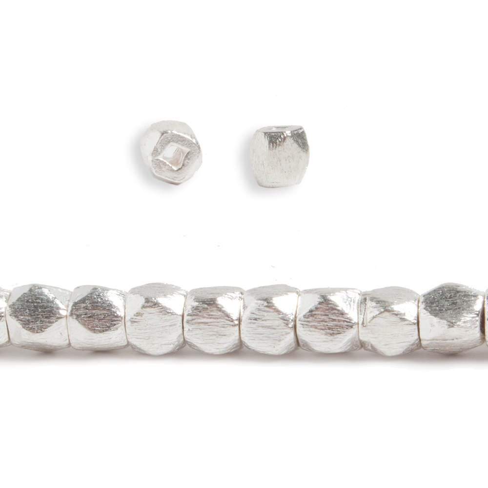 4mm Sterling Silver plated Copper Brushed Faceted Nugget Beads 8 inch 50 beads - Beadsofcambay.com