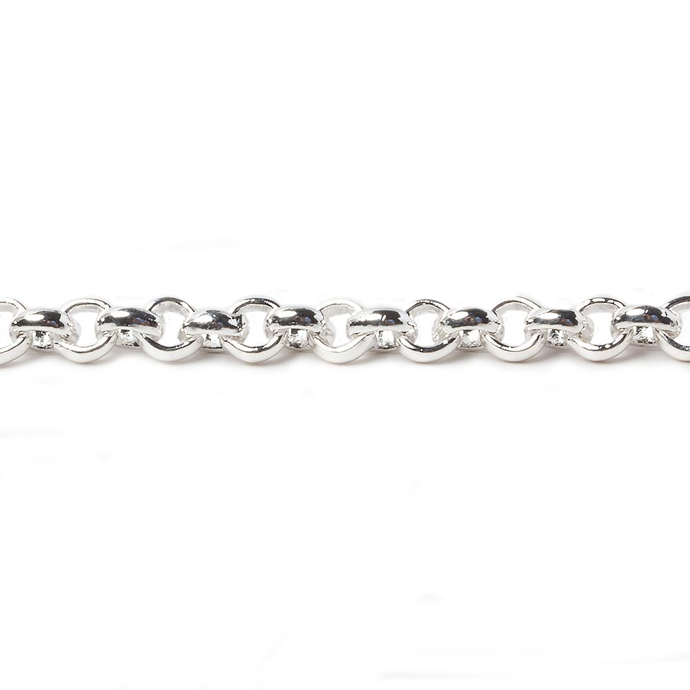 4mm Sterling Silver plated Rolo Link Chain by the foot - Beadsofcambay.com