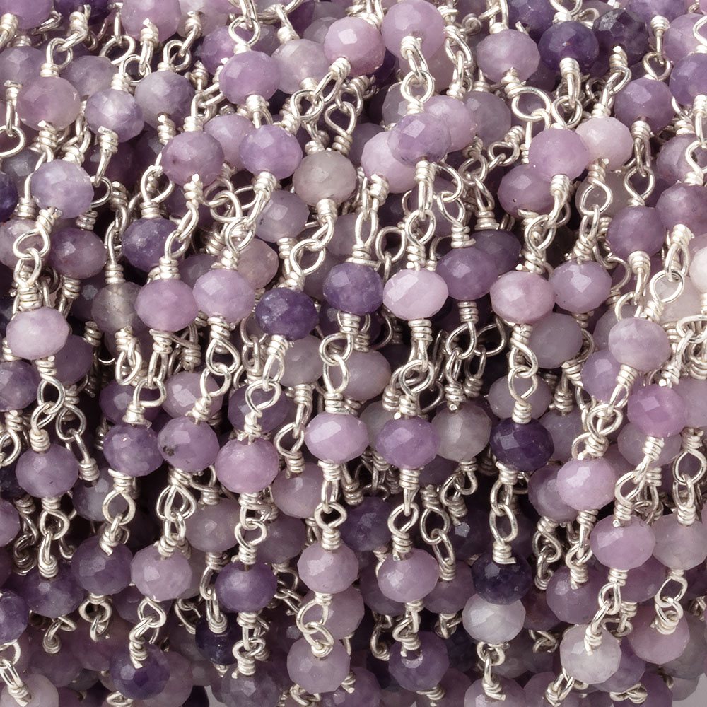 4mm Sugilite Micro Faceted Rondelles on Silver Plated Chain - Beadsofcambay.com
