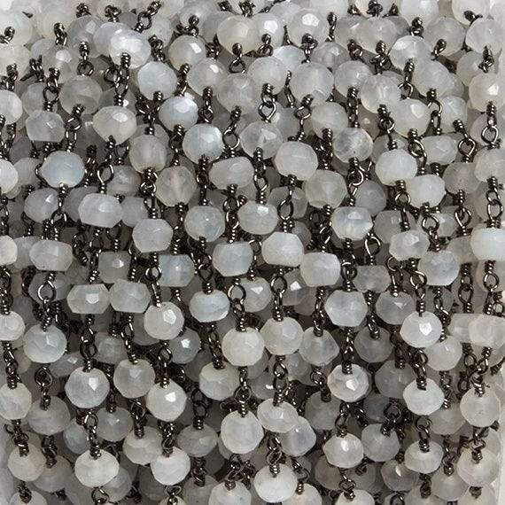 4mm White Moonstone faceted rondelle Black Gold Chain by the foot 34 pieces - Beadsofcambay.com