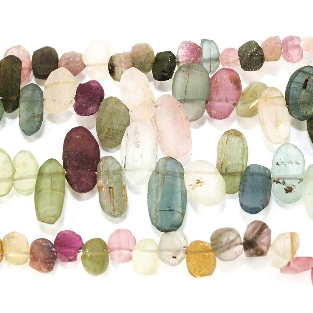 4x3-10x5mm Frosted Multi Color Tourmaline Top Drilled Ovals 8 inch 53 pieces - Beadsofcambay.com