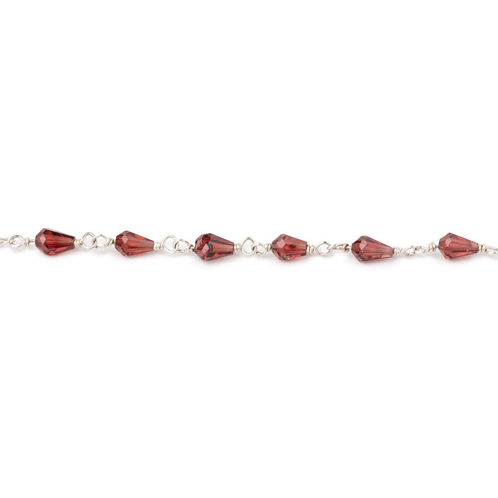 4x3-5x3.5mm Garnet Faceted Tear Drop Beads on .925 Silver Chain - Beadsofcambay.com