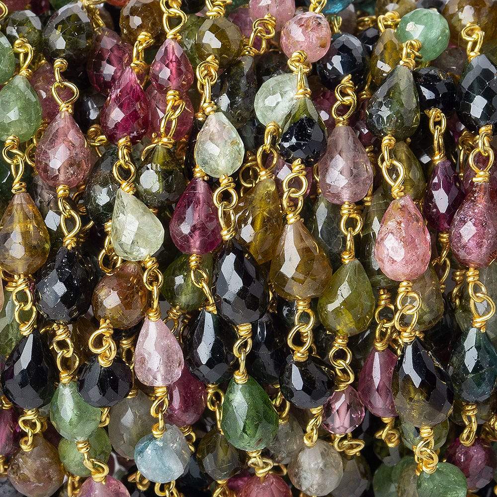 4x3-7x4mm Multi Color Tourmaline Vermeil Chain by the foot - Beadsofcambay.com
