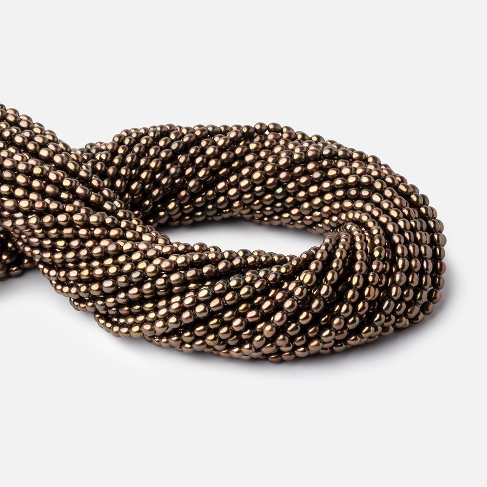 4x3mm Antique Bronze Straight Drilled Oval Freshwater Pearl 15 inch 97 pcs - Beadsofcambay.com