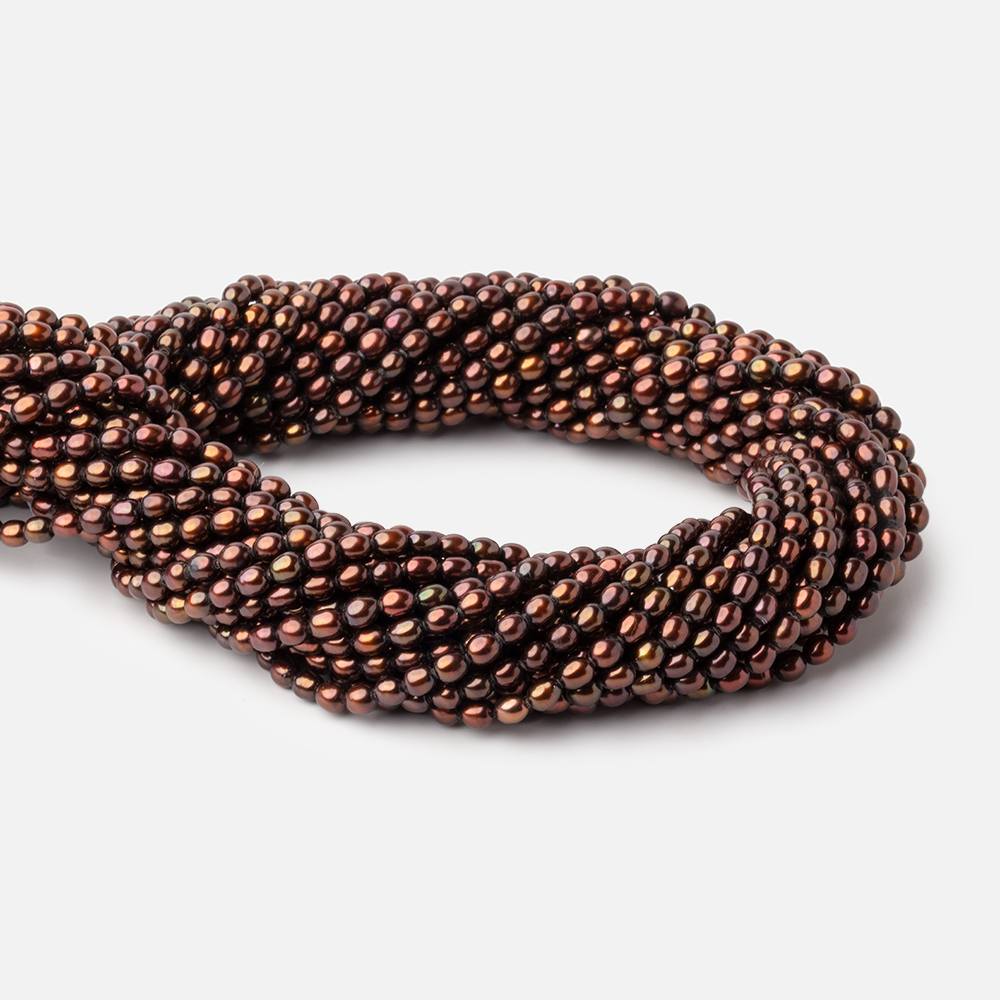 4x3mm Chocolate Straight Drilled Oval Pearls 15 inch 90 pieces - Beadsofcambay.com