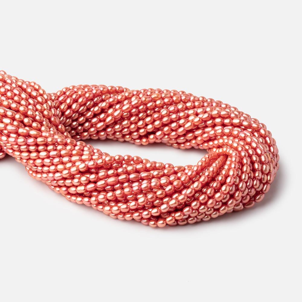 4x3mm Coral Straight Drilled Oval Freshwater Pearl Beads 15 inch 99 pieces - Beadsofcambay.com