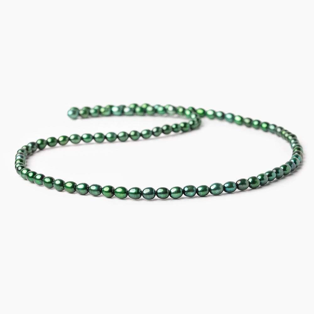 4x3mm Emerald Green Straight Drilled Oval Freshwater Pearl 15 inch 94 pcs - Beadsofcambay.com