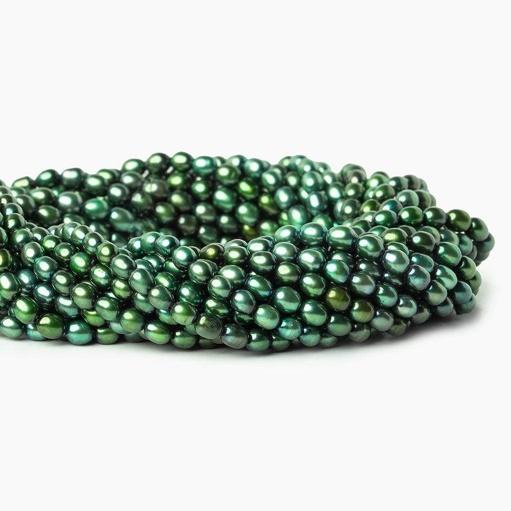 4x3mm Emerald Green Straight Drilled Oval Freshwater Pearl 15 inch 94 pcs - Beadsofcambay.com