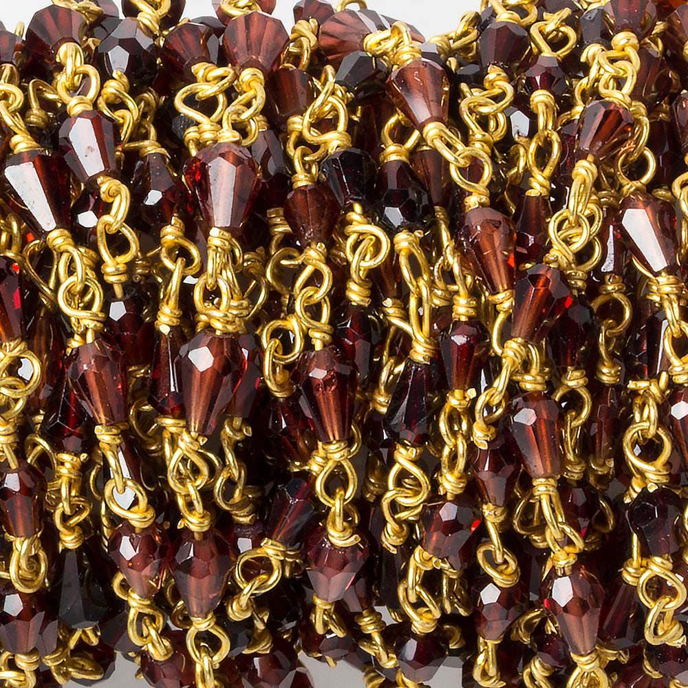 4x3mm Garnet faceted tear drop Vermeil Chain by the foot 36 beads - Beadsofcambay.com