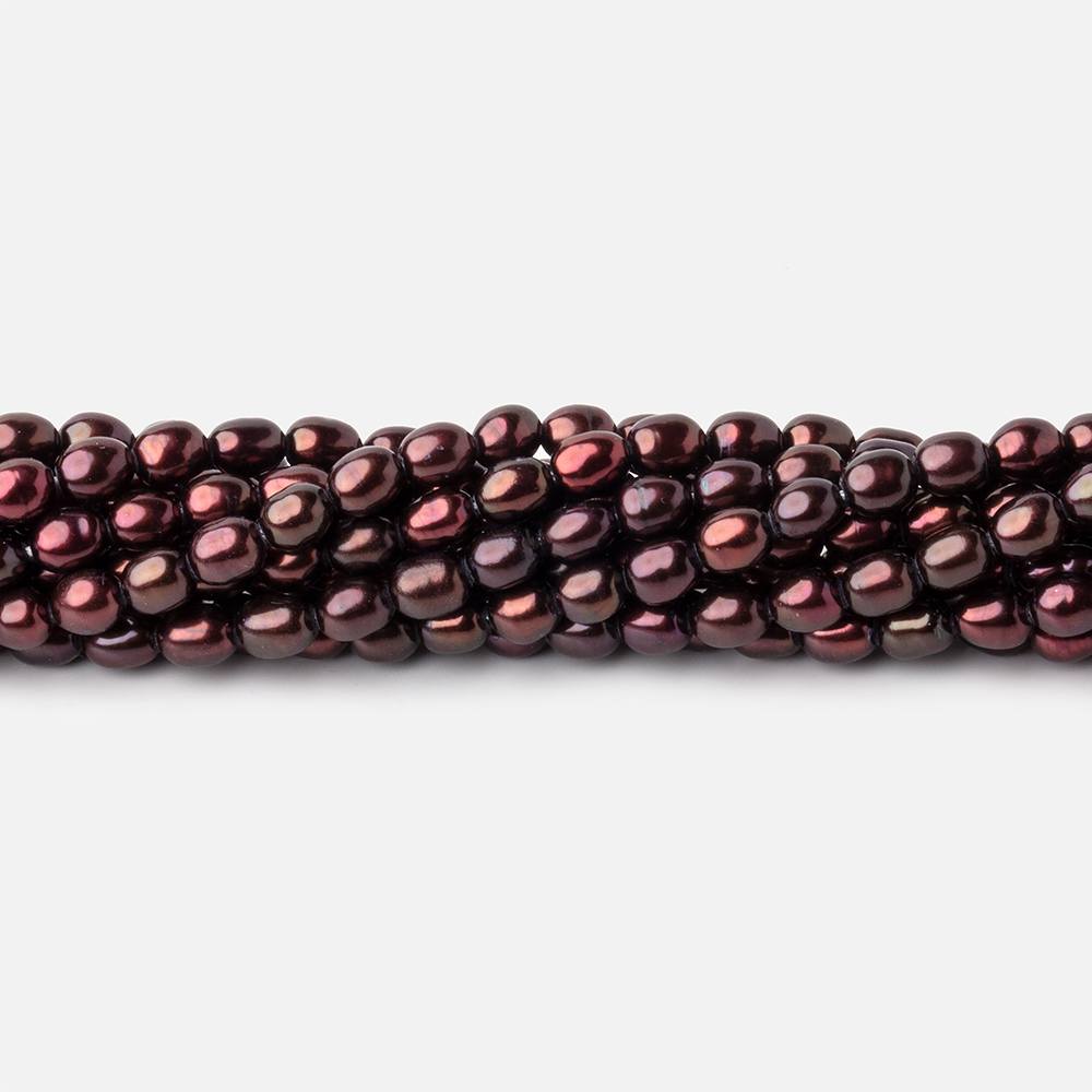 4x3mm Merlot Red Straight Drill Oval Freshwater Pearl Beads 15 inch 90 pieces - Beadsofcambay.com