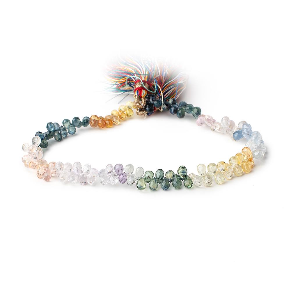 4x3mm Multi Color Ceylon Sapphire Faceted Tear Drop Beads 8.25 inch 120 pieces - Beadsofcambay.com