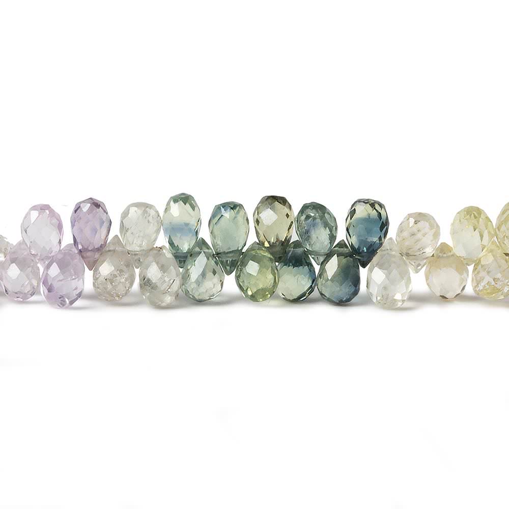 4x3mm Multi Color Ceylon Sapphire Tear Drop Briolette 8.25 inch 130 pieces - Beadsofcambay.com