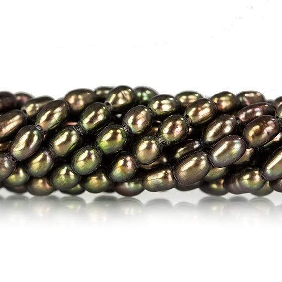 4x3mm Olive Green Straight Drilled Oval Freshwater Pearls 15.5 inch 99 pieces - Beadsofcambay.com