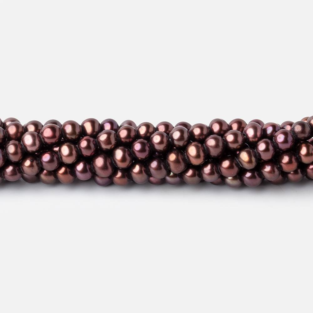 4x3mm Purplish Brown Side Drilled Off Round Freshwater Pearls 15 inch 108 beads - Beadsofcambay.com
