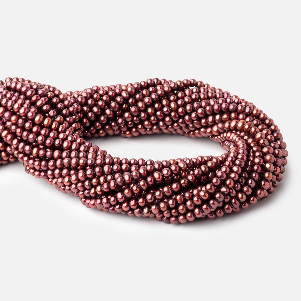 4x3mm Wine Off Round Freshwater Pearls 16 inch 108 pieces - Beadsofcambay.com