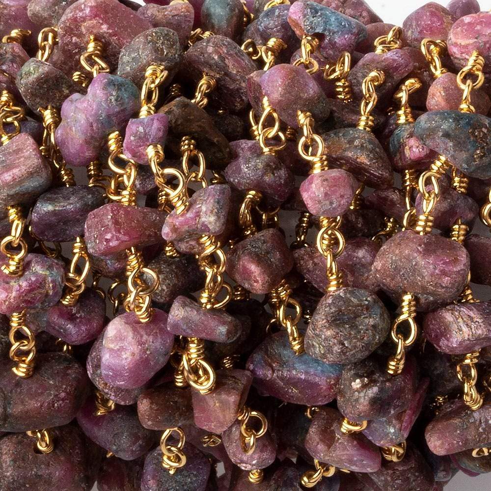 4x4-10x6mm Matte Ruby in Zoisite Chips Gold plated Chain by the foot 36 pieces - Beadsofcambay.com