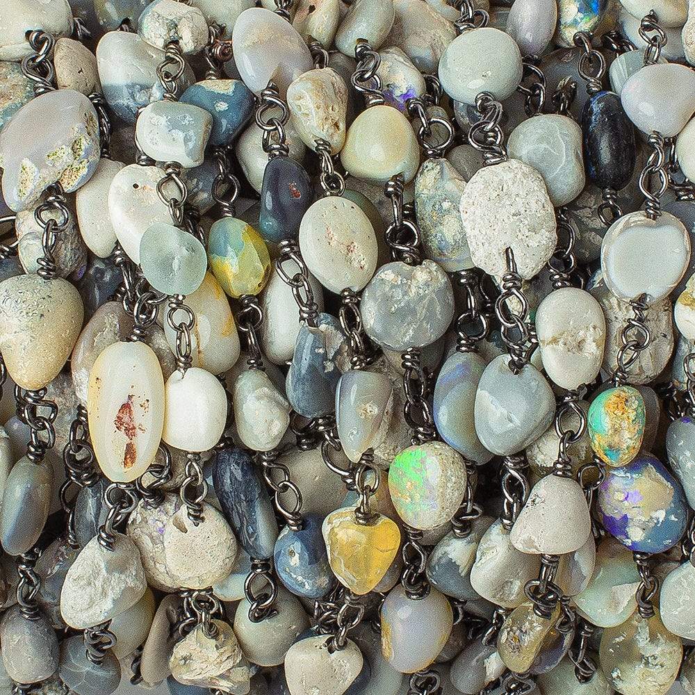 4x5-8x6mm Australian Opal plain nugget Black Gold on Silver .925n Chain by the foot 28 beads per - Beadsofcambay.com