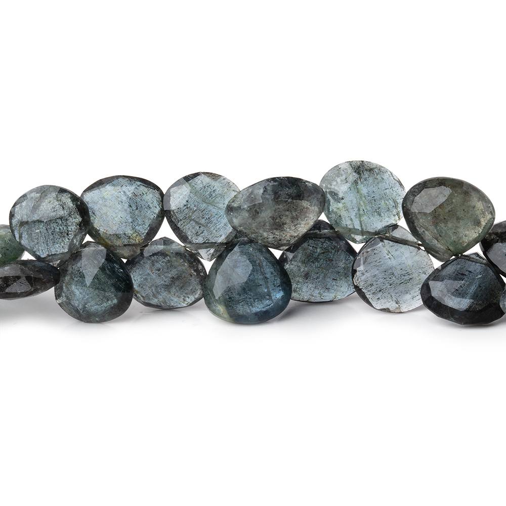 5-10mm Black Moss Aquamarine Faceted Heart Beads 9 inch 72 pieces AA - Beadsofcambay.com
