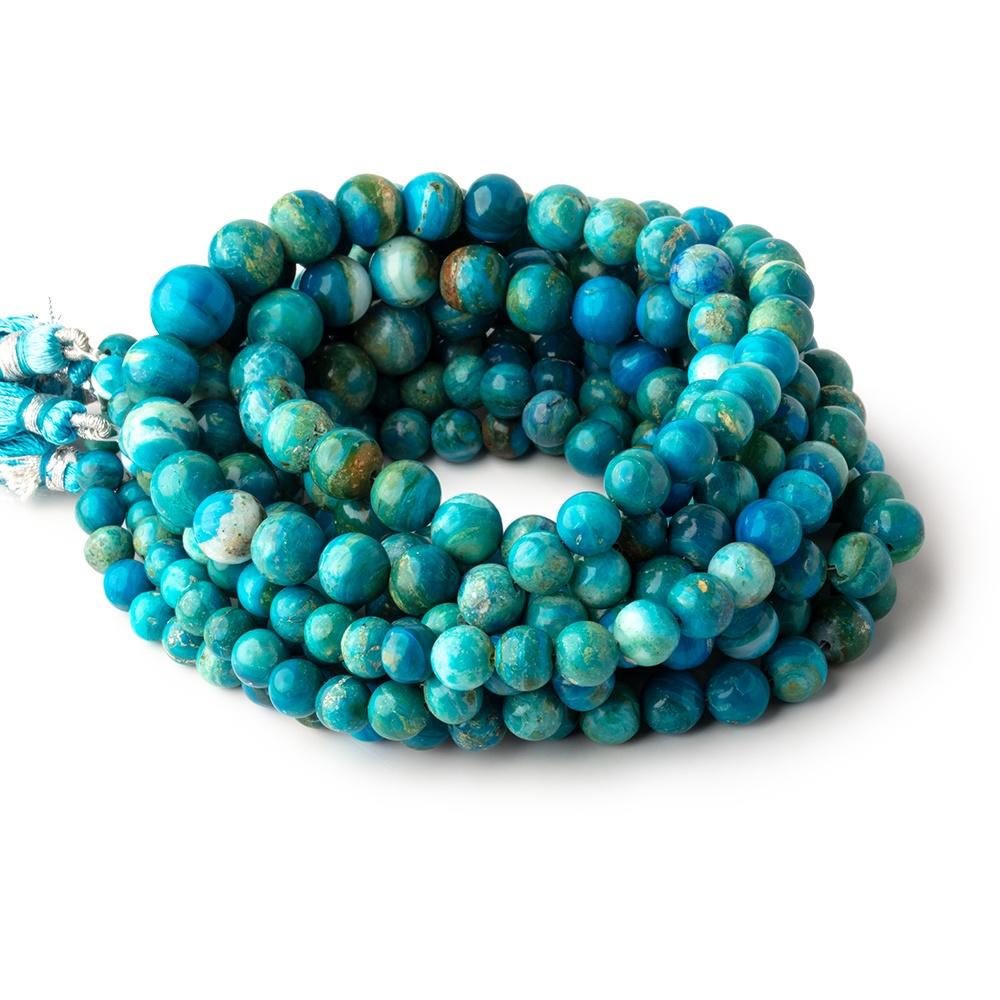 5-10mm Blue Peruvian Opalina Plain Round Beads 18 inch 60 pieces 1mm Hole - Beadsofcambay.com