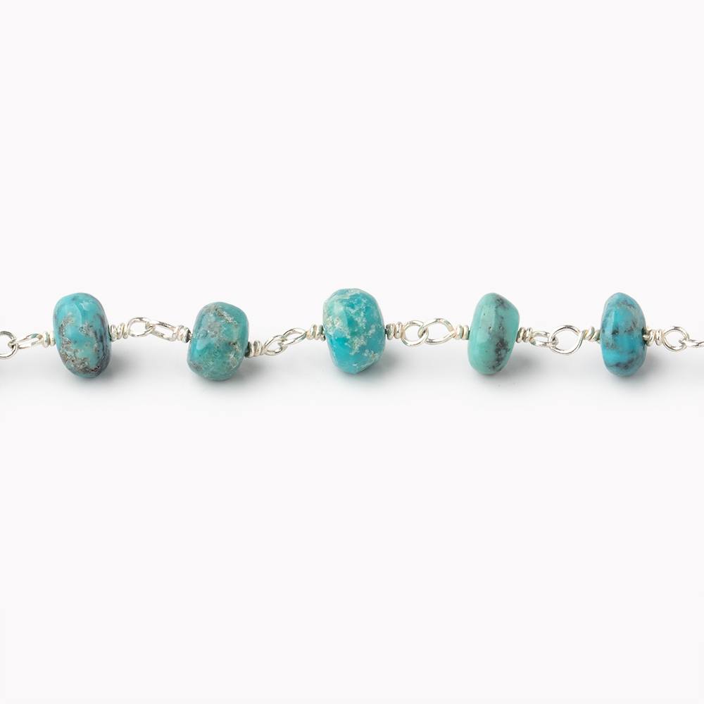 5-5.5mm Mongolian Turquoise Plain Rondelle Beads on .925 Silver Chain - Beadsofcambay.com