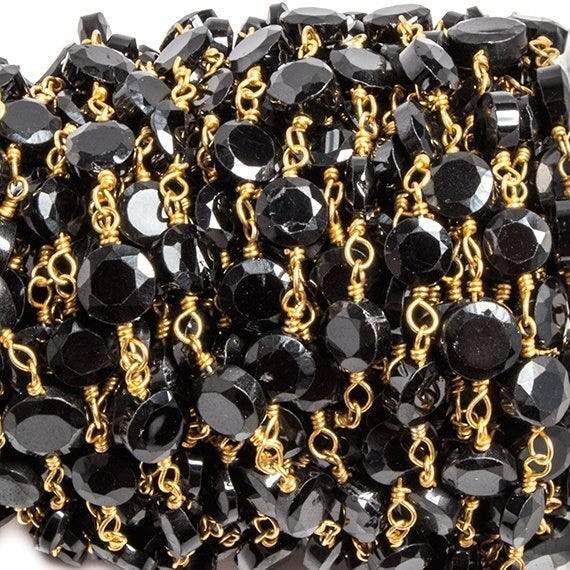 5-6mm Black Spinel bezel faceted coin Gold plated Chain by the foot 27 pcs - Beadsofcambay.com