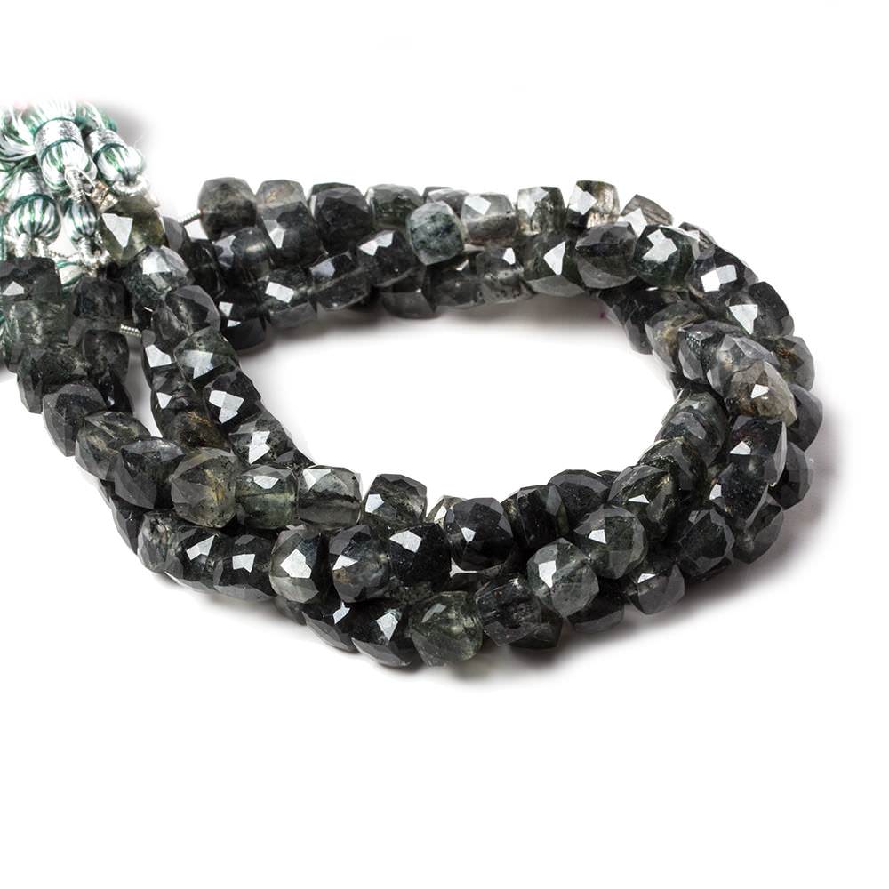5-6mm Dark Chlorite in Quartz faceted cubes 8.25 inch 31 Beads - Beadsofcambay.com