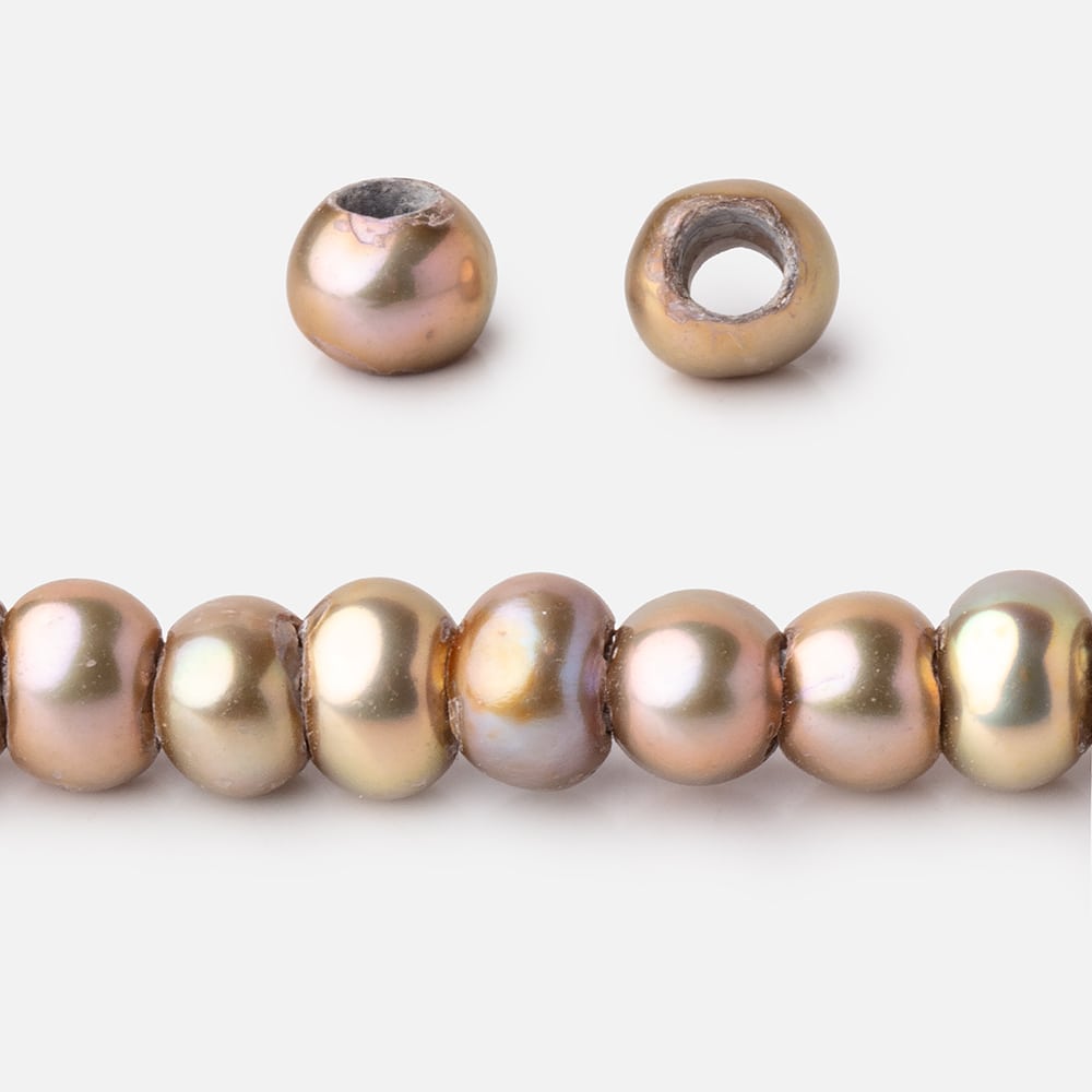 5-6mm Golden Beige Off Round 2.5mm Large Hole Pearls 95 Beads - Beadsofcambay.com
