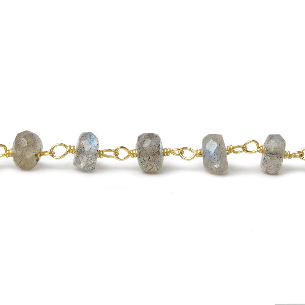 5-6mm Labradorite Faceted Rondelles on Vermeil Chain by the foot - Beadsofcambay.com