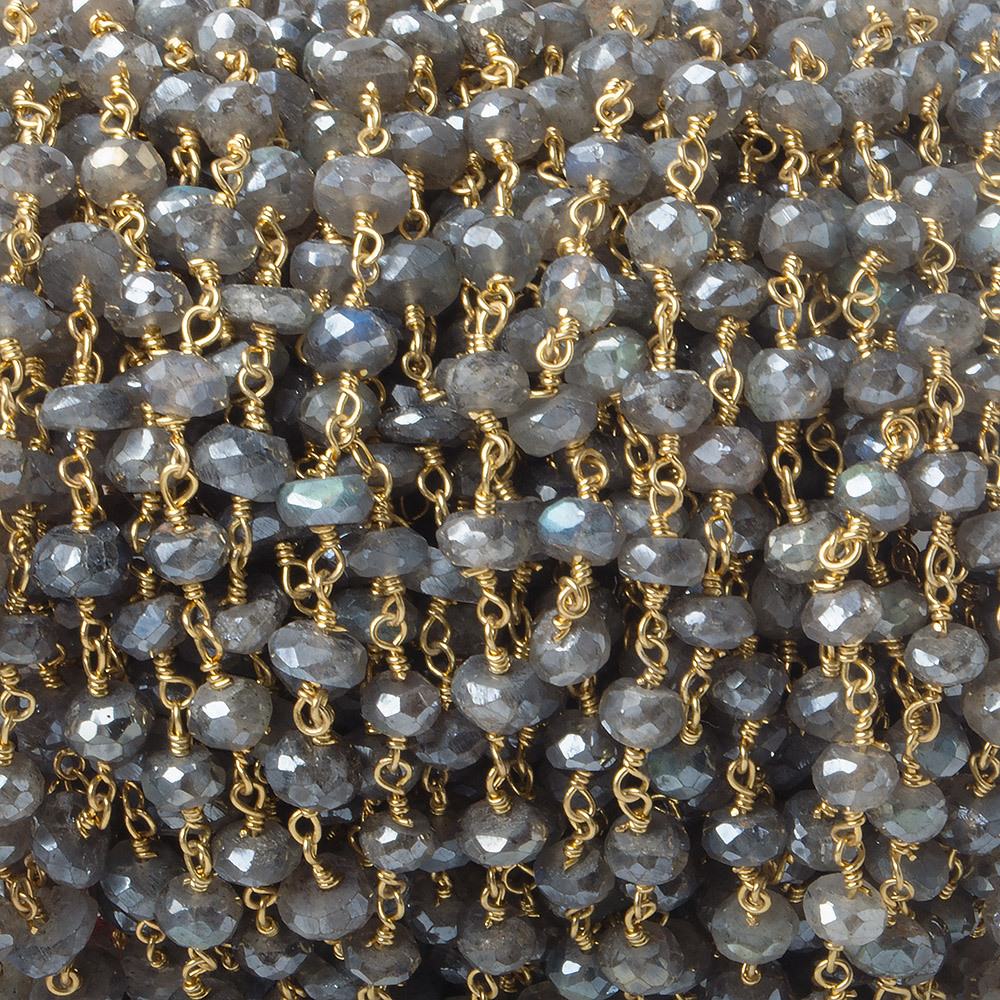 5-6mm Mystic Labradorite faceted rondelle Gold Chain by the foot 30 pcs - Beadsofcambay.com
