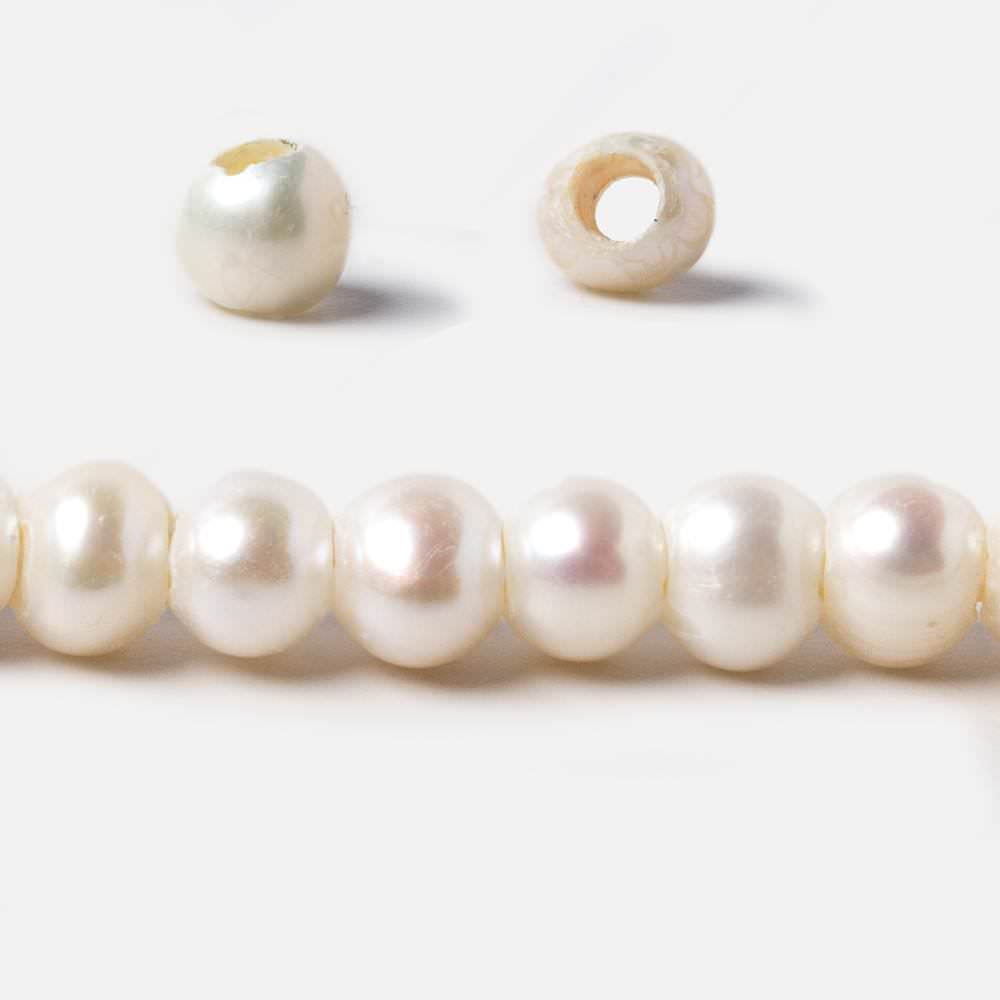 5-6mm Off White Off Round 2.5mm Large Hole Pearls 15 inch 78 pieces - Beadsofcambay.com