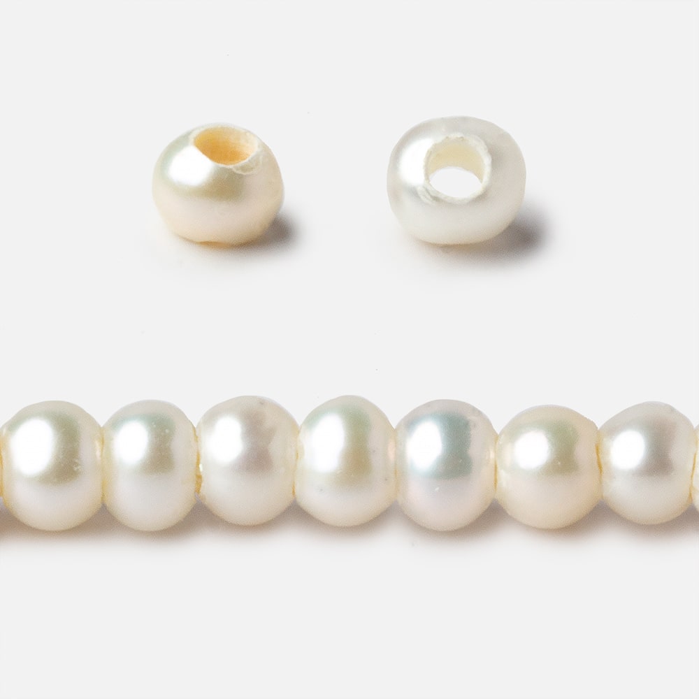 5-6mm Off White Off Round Large Hole Freshwater Pearls 90 pieces - Beadsofcambay.com