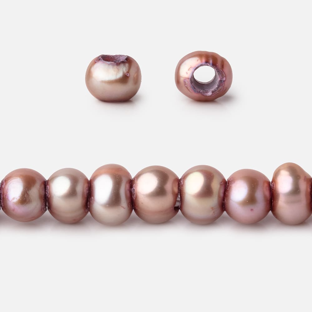 5-6mm Tea Rose Off Round 2.5mm Large Hole Pearls 95 Beads - Beadsofcambay.com