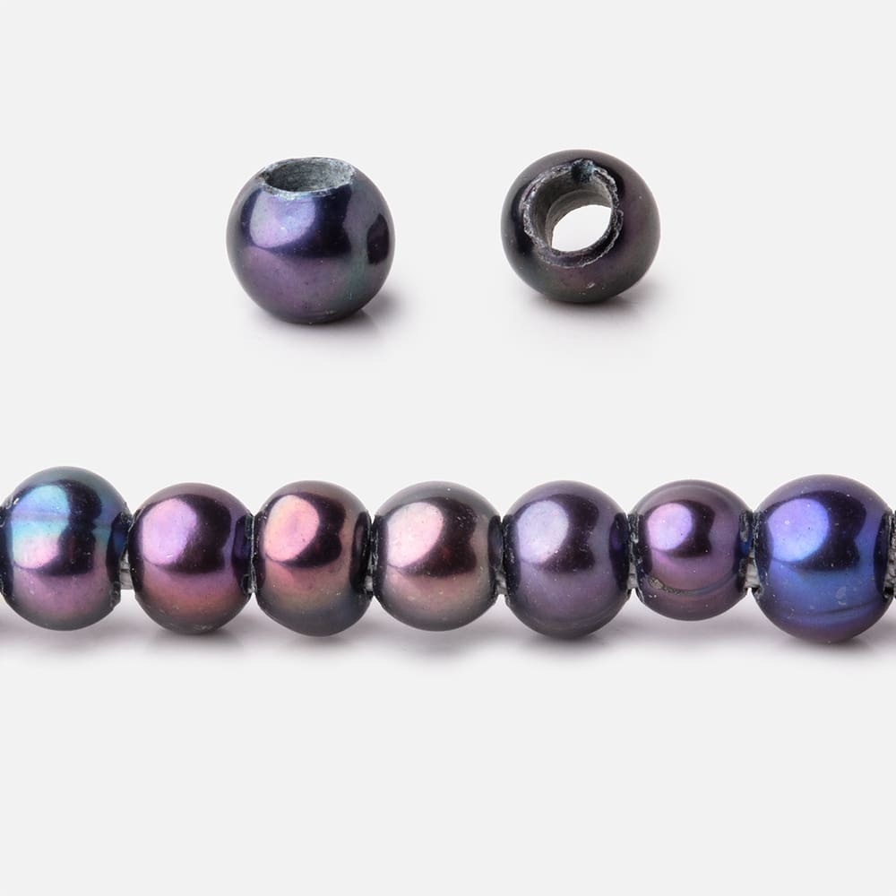 5-6mm Violet Peacock Off Round 2.5mm Large Hole Freshwater Pearl 85 pieces - Beadsofcambay.com
