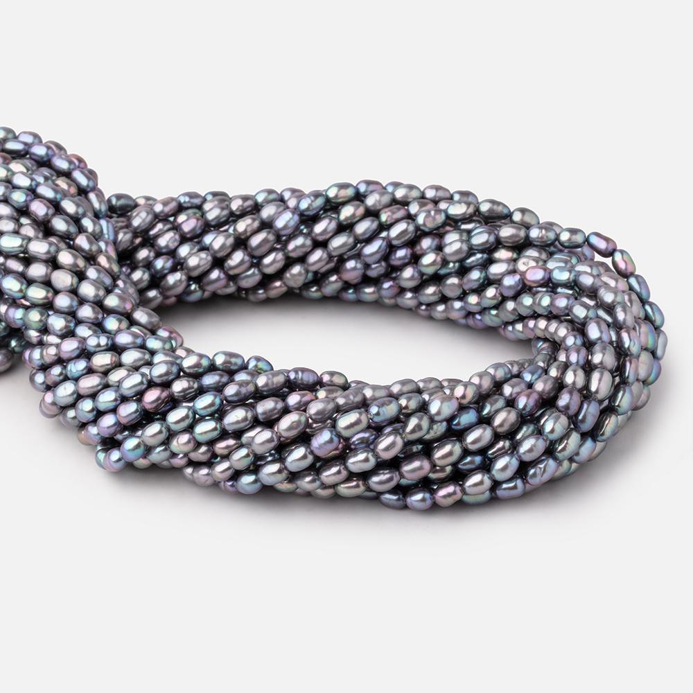 5-6mm Violet Silver Straight Drill Oval Freshwater Pearls 16 inch 72 Beads - Beadsofcambay.com