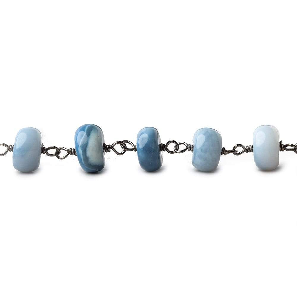 5-7mm Owyhee Blue Opal plain rondelle Black Gold .925 Silver Chain by the foot - Beadsofcambay.com