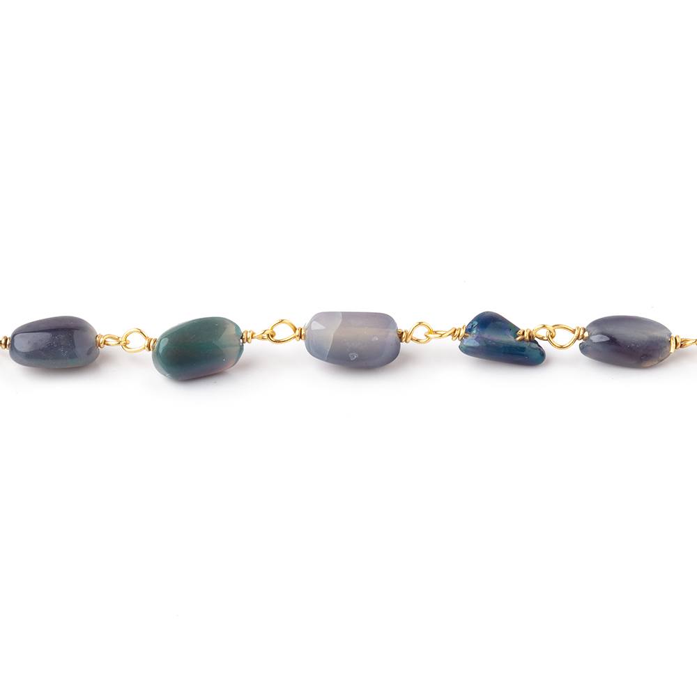 5-8mm Black Ethiopian Opal Plain Nuggets on Vermeil Chain - Beadsofcambay.com